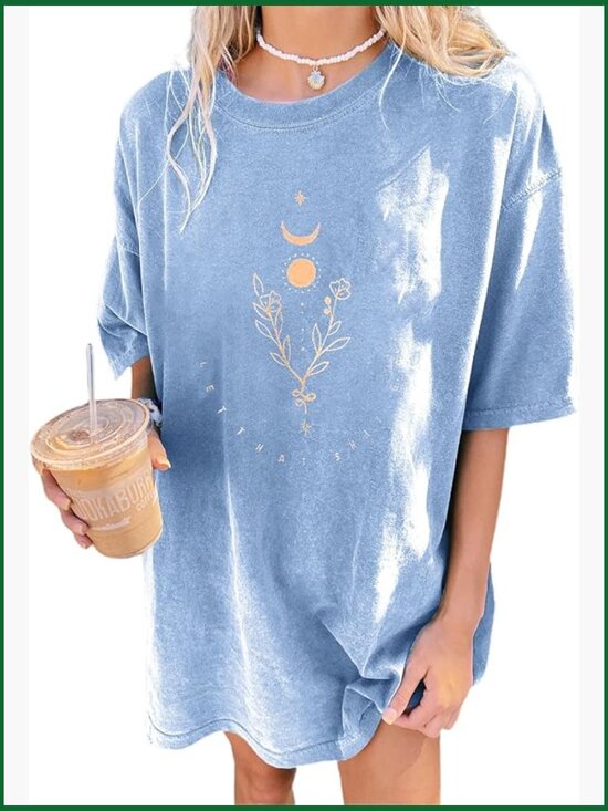 Tops - Distressed Oversized Acid Wash Western Graphic Tee Short Sleeve